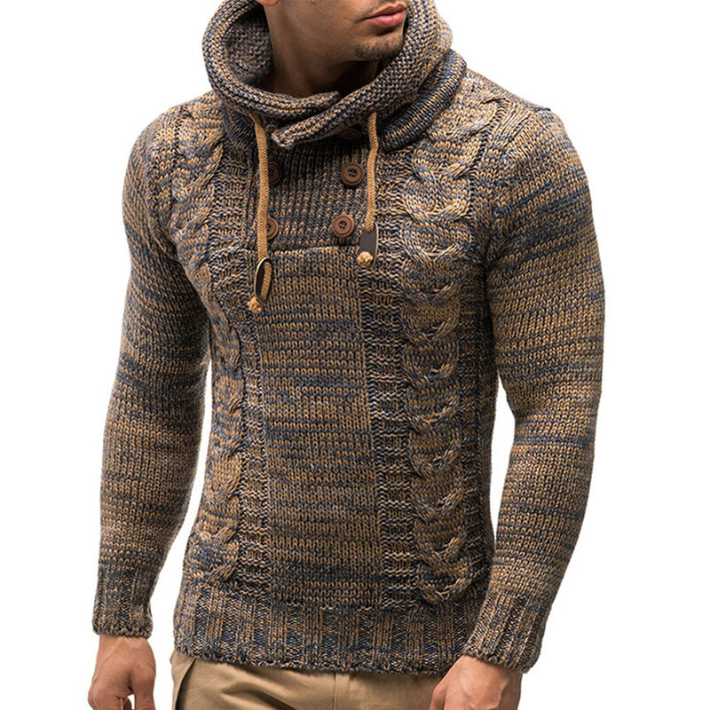 Мужская осенне-зимняя теплая плотная приталенная трикотажная толстовка с длинным рукавом, куртка, пуловер с высоким воротником, однотонный повседневный мужской свитер с капюшоном