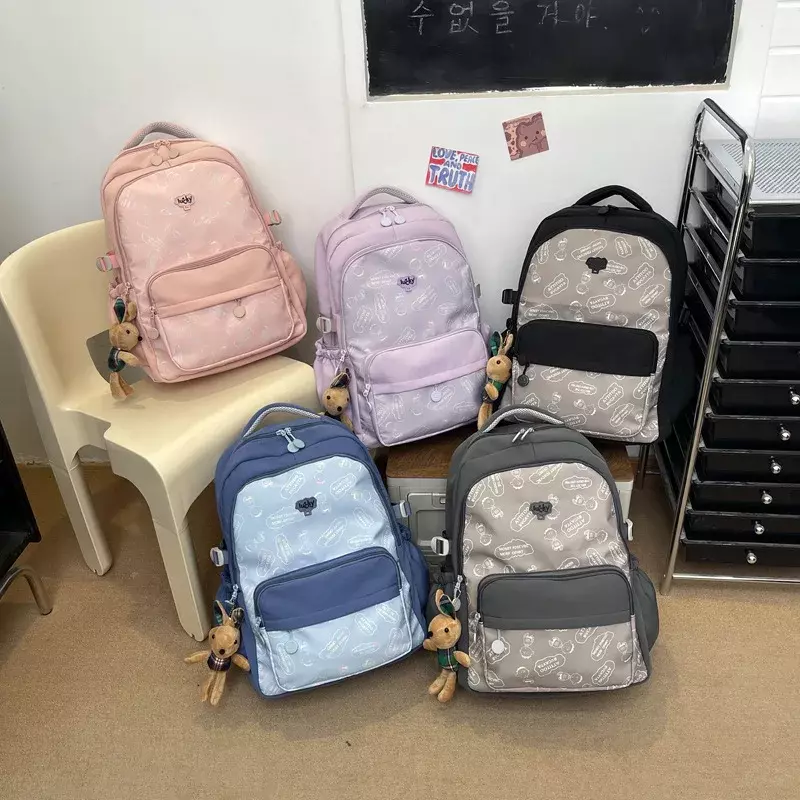 Cute Aesthetic Bookbags for Teen Girls and Boys Middle School Bag Student Waterproof Laptop Backpacks with Pendant