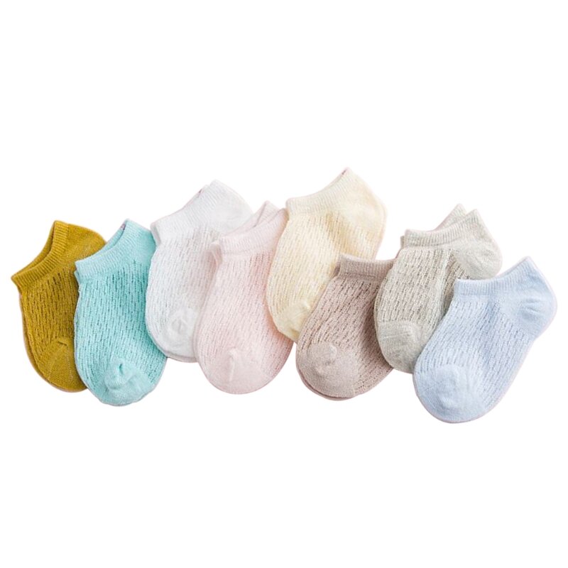 Chaussettes courtes d'été pour bébé, maille en coton fin, unisexe, couleur unie, ajouré pour tout-petits