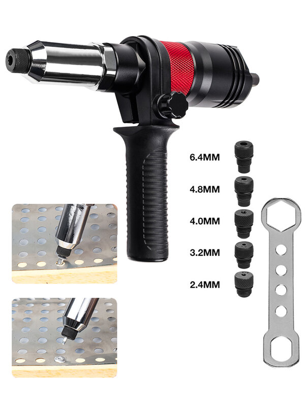 2.4-6.4mm Professional Electric Rivet Nut Gun Adapter Automatic Riveting Nail Gun Cordless Riveting Tools With Wrench And Handle