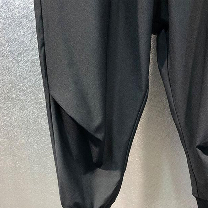 Street Japanese Yamamoto Style Loose Black Pleated Trousers Dark Black Non-ironing Fashion Harem Trousers Casual Trousers Men