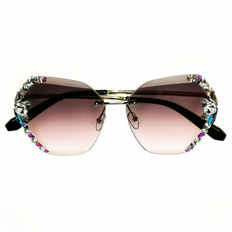 Occhiali da sole senza montatura donna Crystal Luxury Brand Designer strass Frameless Gradual occhiali da sole Shades Hexagon Gradient UV400