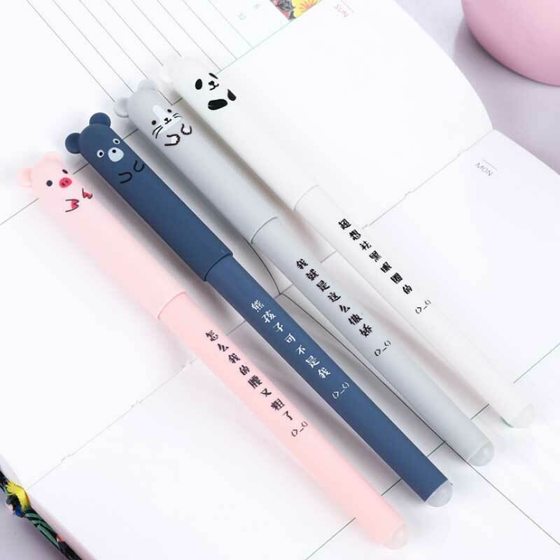 Cute pig-panda caneta para estudante, hastes de recarga 0,35mm, caneta gel de tinta azul, artigos de papelaria apagáveis, material escolar, 1pcs
