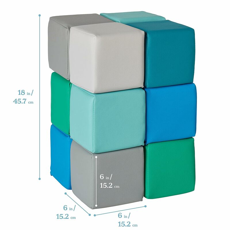 SoftZone 패치워크 유아 빌딩 블록, 폼 큐브, 현대, 12 피스 소프트 큐브, 쌓기 블록 세트