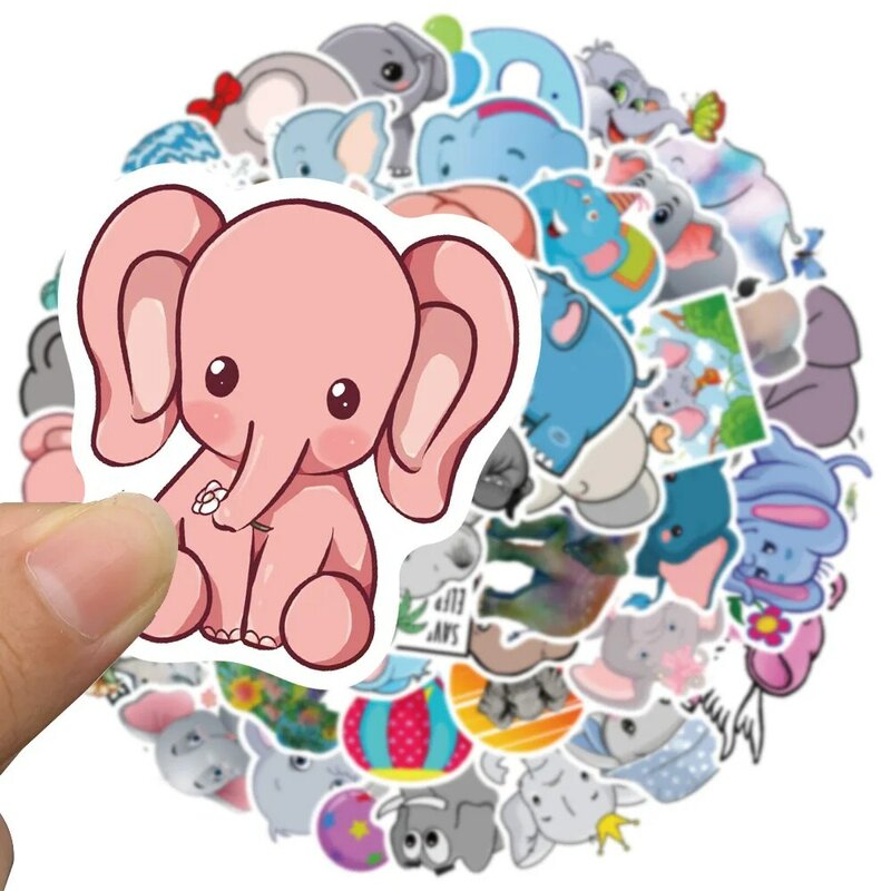 50 pz simpatici animali del fumetto elefante Graffiti adesivi per Laptop bottiglia d'acqua frigorifero telefono bicicletta auto decalcomanie giocattolo per bambini