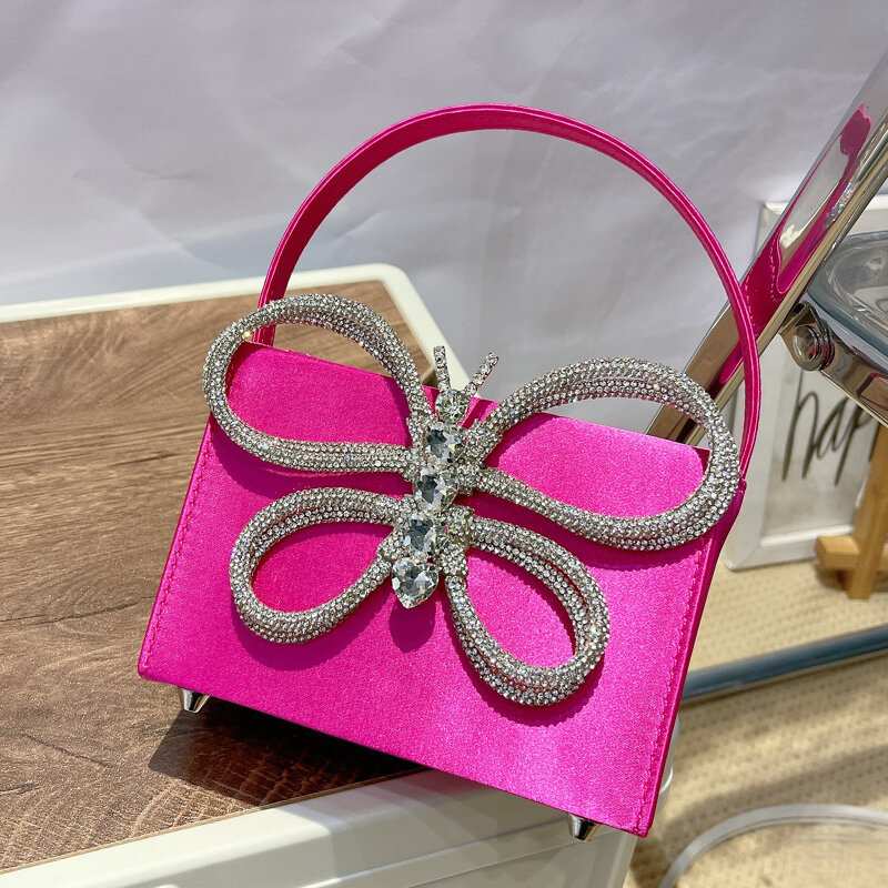 Mini Box Bags For Women Luxury Designer Handbag 2023 nuovo In materiale satinato Bowknot intarsiato imitazione Diamond Evening Twist Bag