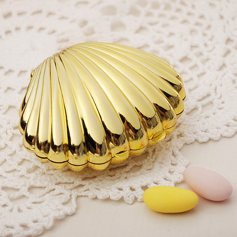 Oro argento Shell bomboniere scatole di caramelle confezione regalo di nozze biscotti scatola di imballaggio organizzatore di gioielli forniture per feste