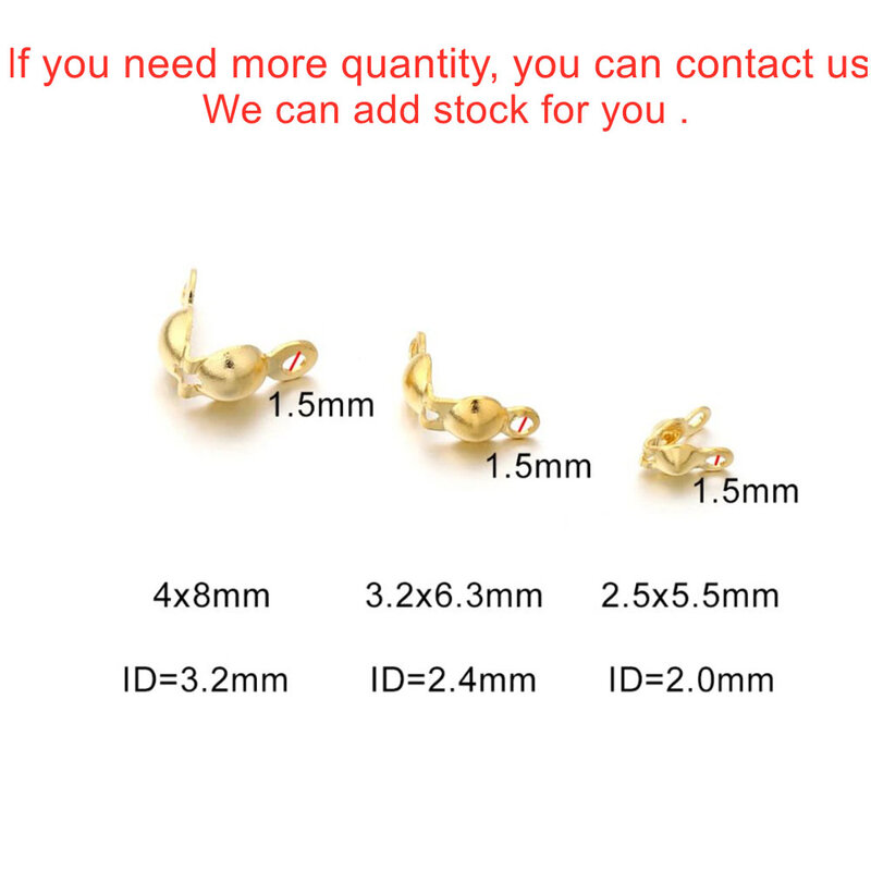 100pcs/lot Stainless Steel Connector Clasp Gold Ball Chain Calotte End Crimps Beads Connector For DIY Jewelry Making Supplies