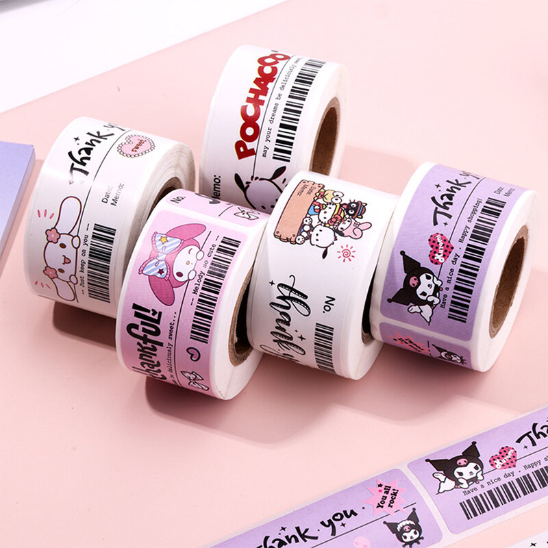 Rollo de pegatinas de Sanrio Kuromi My Melody, pegatinas de dibujos animados Kawaii, etiquetas de sellado de agradecimiento, calcomanías de decoración de vinilo de Anime, 120 Uds.
