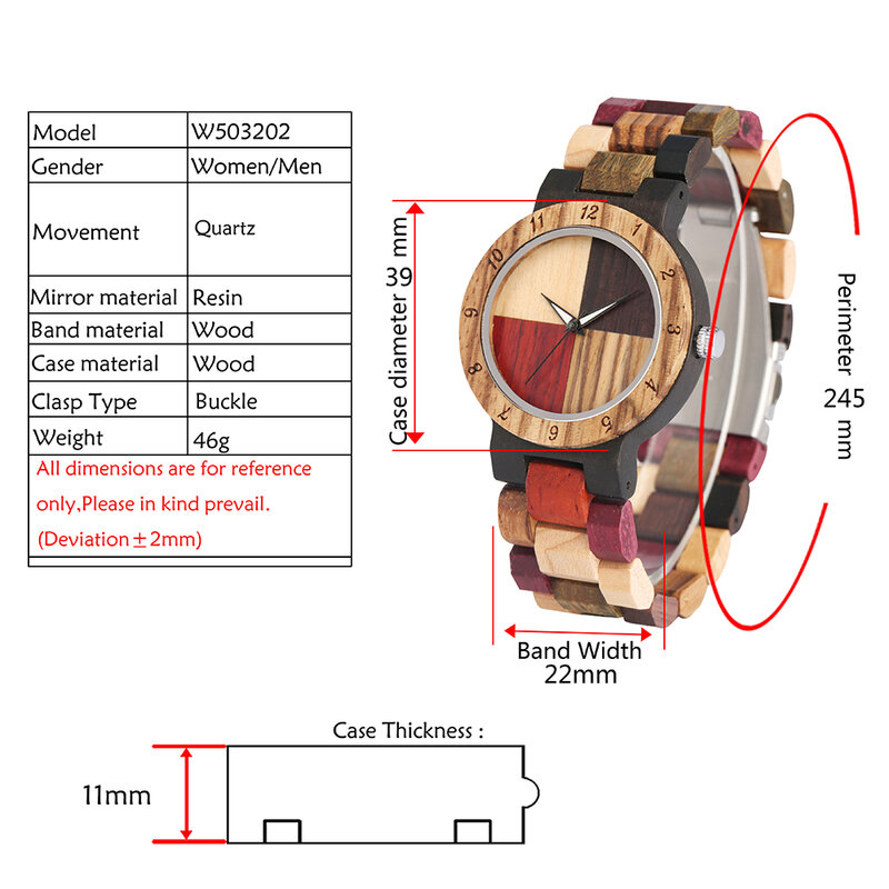 Jam tangan pria kayu minimalis, jam tangan kayu wanita Quartz gelang warna-warni Dial angka jam hadiah Reloj Hombre