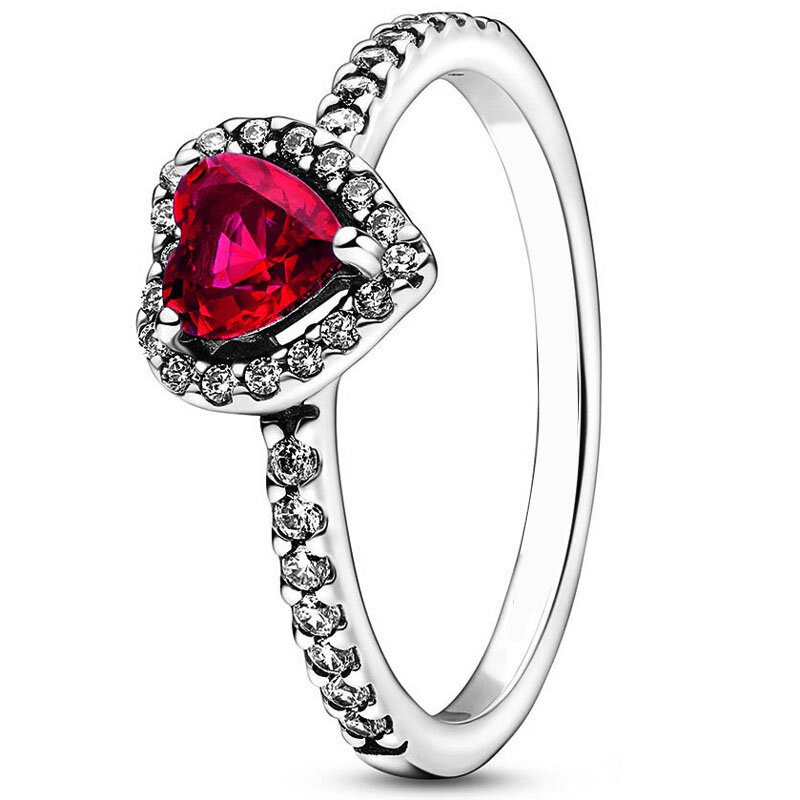 Anillo de Plata de Ley 925 con corazón rojo elevado con anillos de cristal de colores para mujer, regalo de cumpleaños de San Valentín, joyería DIY