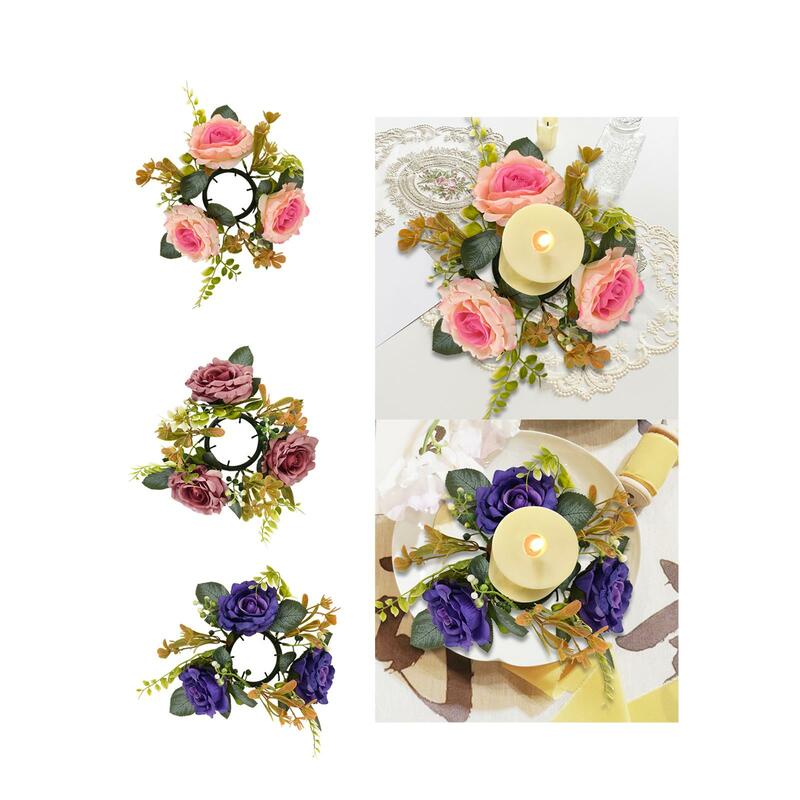 Candle Ring Flower Garland Candle Holder for Window Valentine's Day Home