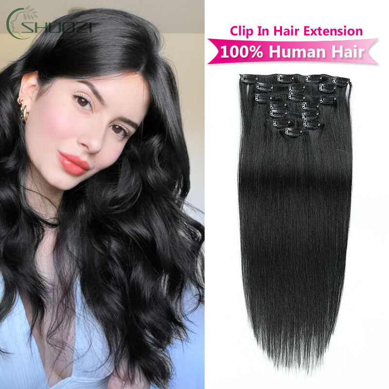 Clip In Hair Extensions Hair Clip In Human Hair Extensions Jet Black Long Straight Human Hair Clip ins Double Weft Clip in Hair