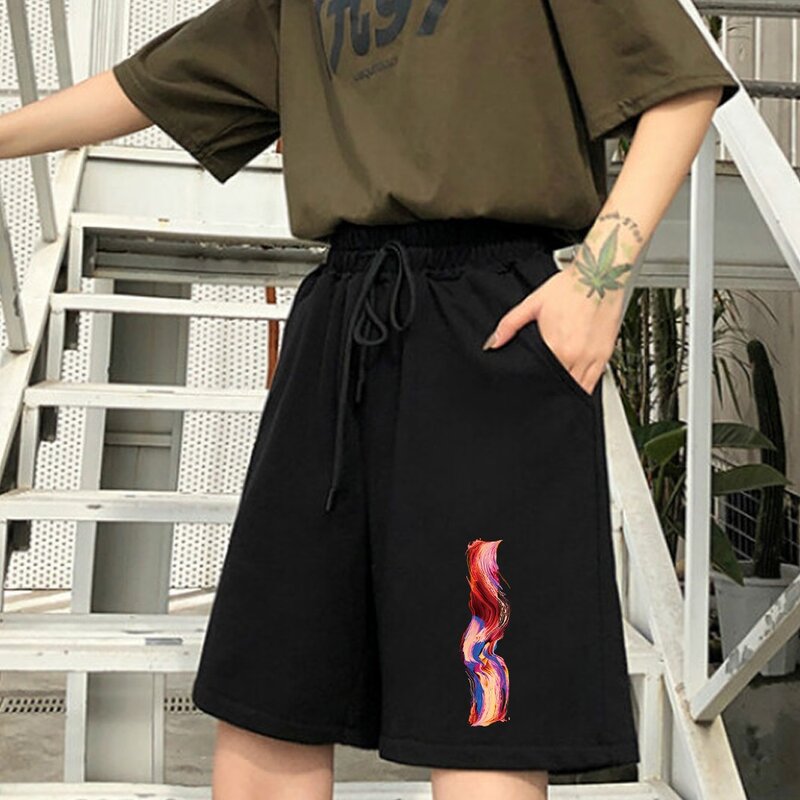 Calções femininos moda estudante simples de nove pontos calças bonito feminino 26 carta série impresso harajuku estiramento shorts