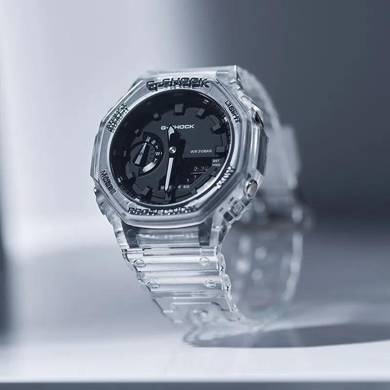 G-SHOCK Ice Hard White Series Fashion Sports Waterproof Men's Watch Quartz Watch GA-2100 Transparent Strap Couple Watch luxury
