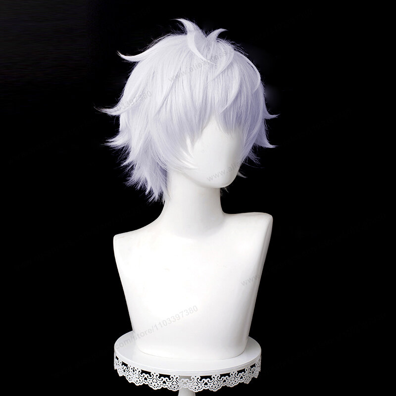 Anime Gojo Satoru Cosplay Wig 32cm Silver Purple Hair Cosplay Heat Resistant Synthetic Wigs