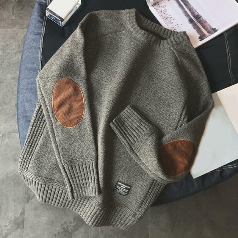 Мужской трикотажный свитер с круглым вырезом, с круглым вырезом