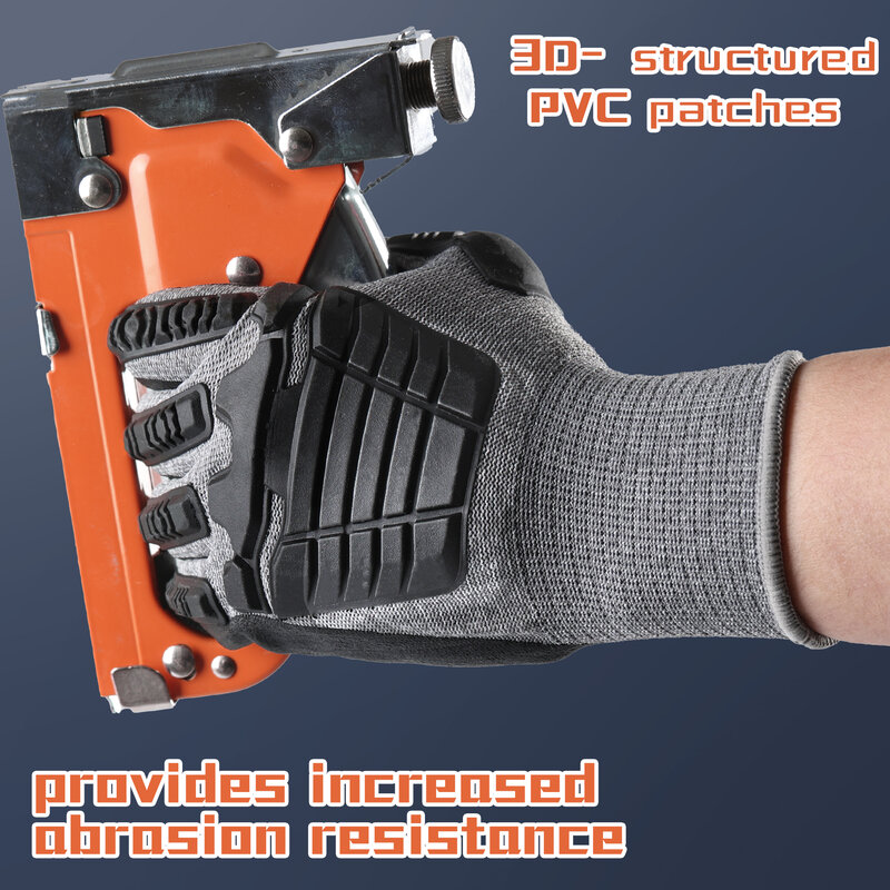Gants de marteau anti-impact avec patchs en PVC 3D, adaptés au bricolage, à la rénovation de la maison, à la menuiserie et à la construction, unisexe, 1 paire
