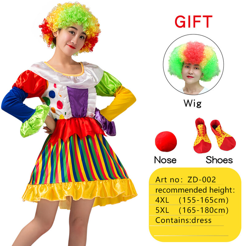 Halloween Adult Women Clowns Costume Funny Circus Cosplay Fancy Dress Carnival Party Suits Gifts