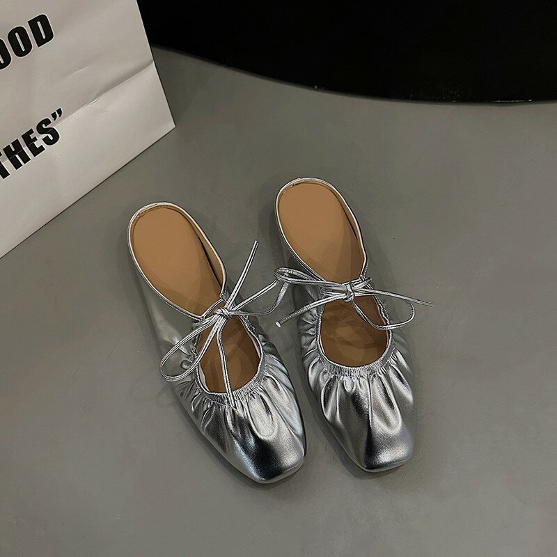 Pantofole in PU da donna 2024 scarpe da donna piatte di alta qualità di nuova moda estate tinta unita punta tonda scarpe da donna semplici Zapato