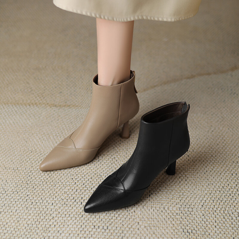 Fashion Microfiber Stiletto Thin High Heels Square Toe Winter Warm Stretch Boots Solid Zipper Dress Lady Ankle Boots simple 2024