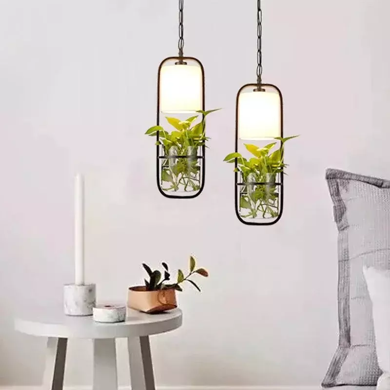 Новая китайская креативная стеклянная декоративная лампа и фонари для ресторана, кабинета, бара, балкона, Современная железная лампа с растениями