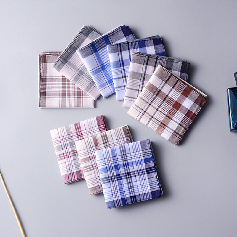 38*38cm Plaid Handkerchief For Men Cotton Golf Towel Classical Pocket Square Handker Chiefs Random Color Reusable Handkerchiefs