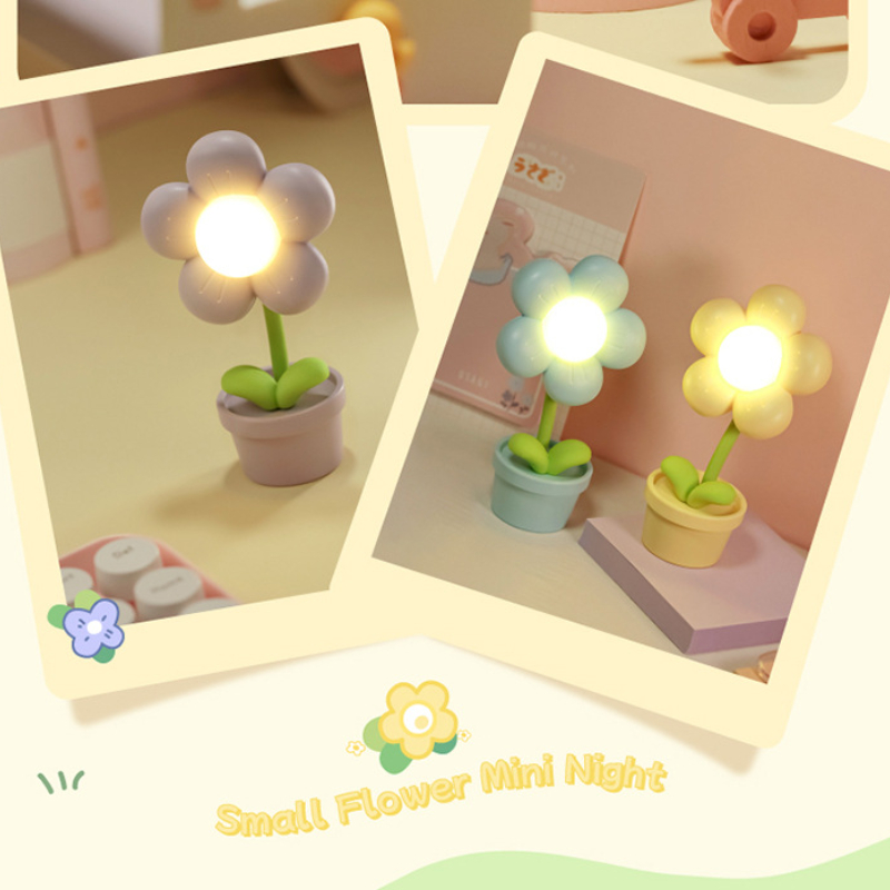 Mini LED Flower Night Light, Cute Small Table Lamp, Desktop Ornament, Bedside Bedroom, Ambient Lights, Children Toy, Kids Holiday Gift