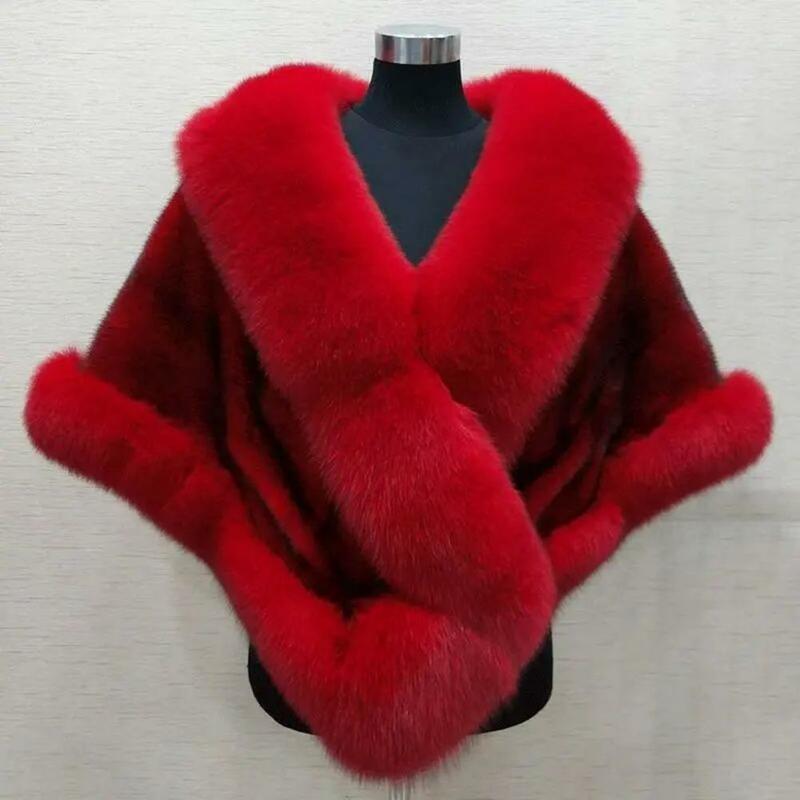 Thickened Warm Solid Color Fluffy Cape Coat Women Winter Faux Mink Fox Fur Shawl Bridal Shawl Wedding Cape Lady Dress Cape