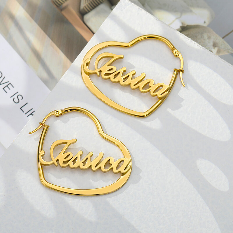 Custom Cute Crown Name Hoop Earrings For Women Jewelry Personalized Stainless Steel Nameplate Big Earrings Hot Girl Gifts
