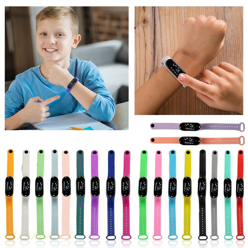 Crianças Silicone Rainbow LED Digital Watch, Relógio de pulso infantil, Step Dial, Sport Electronic Watches, Meninos, Meninas, Estudante
