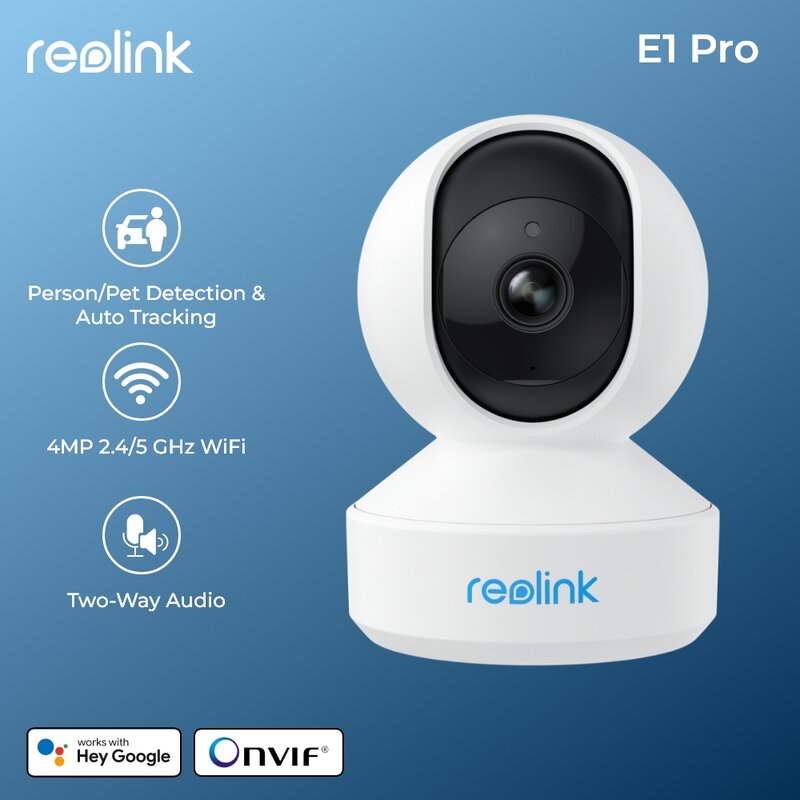 Câmera de vigilância doméstica Reolink, câmera interna, Wi-Fi, panorâmica e inclinação, áudio bidirecional, detecção de IA, 2K, 4MP, E1