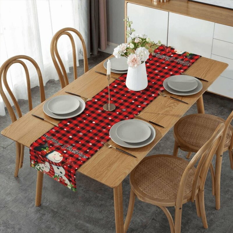 Christmas Table Runner Polyester Xmas Table Flag Cover Merry Christmas Decorations for Home New Year Tablecloth