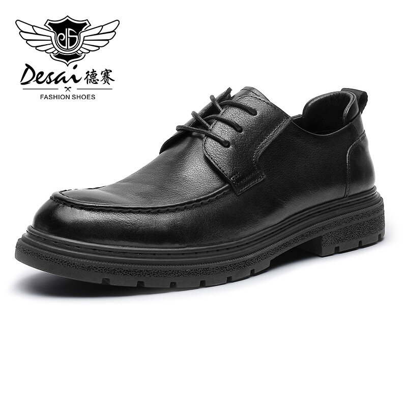 Desai-Sapatos Masculinos de Couro Casual, Respirável, Moda, Trabalho, Retro, Britânico, Round Toe, Derby, Novo