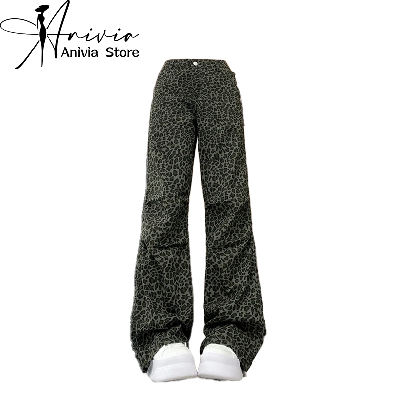 Women Baggy Leopard Pants Vintage Oversize Y2k Trousers Streetwear Aesthetic Korean Harajuku Pants Japanese 2000s Style Clothes