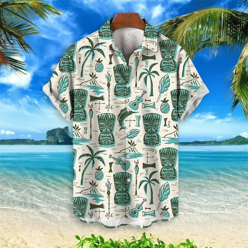 Hawaiian men's short-sleeved shirt casual and comfortable lapel top daily beach plus size men's shirt 2024 new style