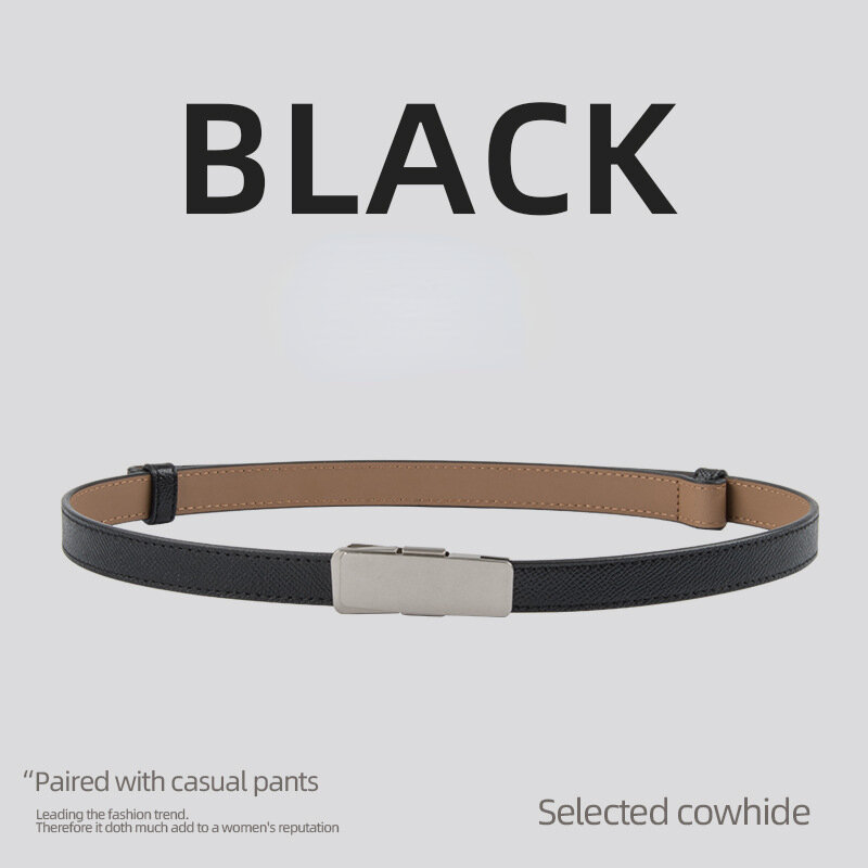 2023 New Fashion Versatile Leather Women's Belt Waist Belt Thin Classic Solid Colour Cowhide Skirt Leisure Thin Belt