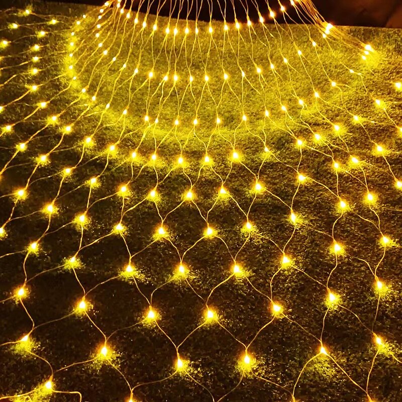 LED karangan bunga tirai luar ruangan jaring ikan cahaya Festoon dekorasi taman luar ruangan jalan karangan bunga Peri Natal lampu Tahun Baru