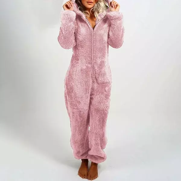 Onesies-Conjunto de pijama de lana para mujer, ropa de dormir de talla grande, con capucha, cálida, para invierno, S-5XL