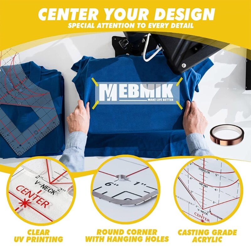 Guia régua camiseta, réguas camiseta para centralizar designs, ferramenta alinhamento camiseta