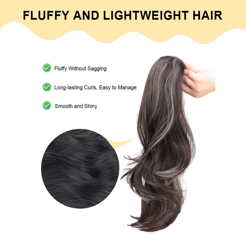 Synthetic Long Wave Pony Fiber Claw Clip Wavy Ponytail Extensions Clip In Hair Extensions For Women Brown Black Hair Pieces