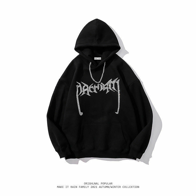 European and American hip-hop hot diamond letter necklace hooded sweater men's and women's national trend hip-hop lazy wind top