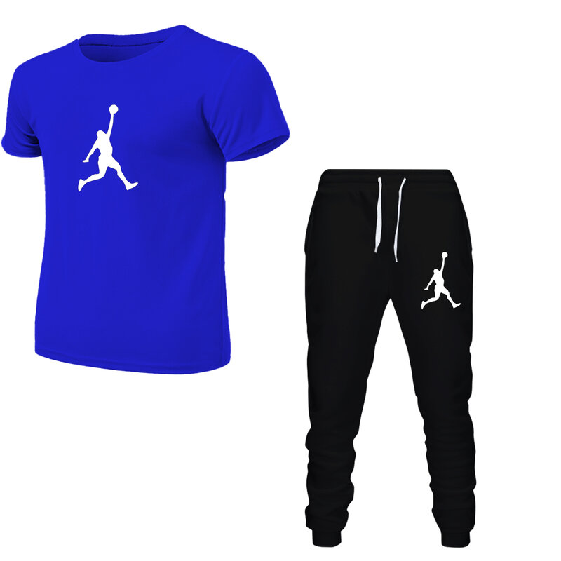Confortável camiseta de manga curta masculina e conjunto de calças compridas, casual fitness sportswear, conjunto de 2 peças
