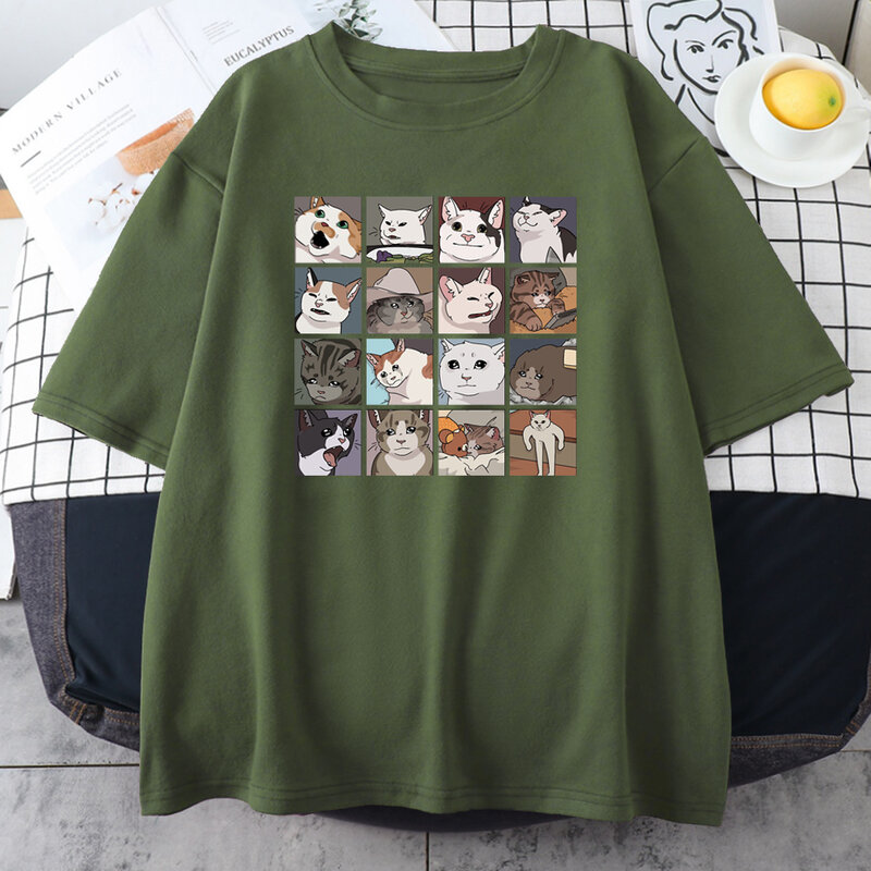 Meme Cats Puzzle creatività stampato uomo t-shirt spiaggia traspirante abbigliamento divertente Oversize Casual cotone top Mans manica corta
