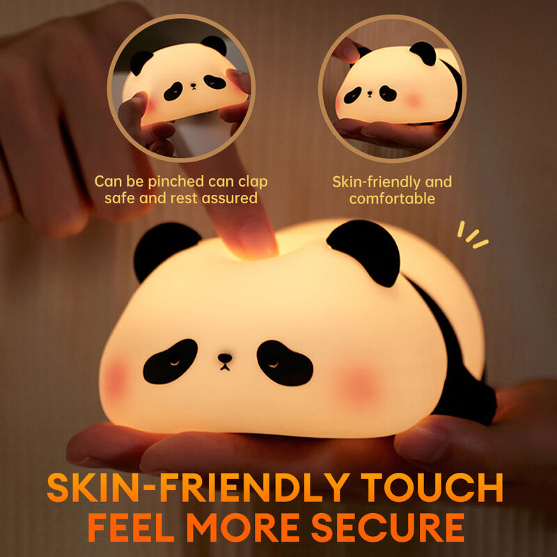 Cute Panda Silicone LED Night Lights, USB Recarregável, Timing Bedside Lamp, Kids Decor, Presentes de aniversário para casa, Quarto