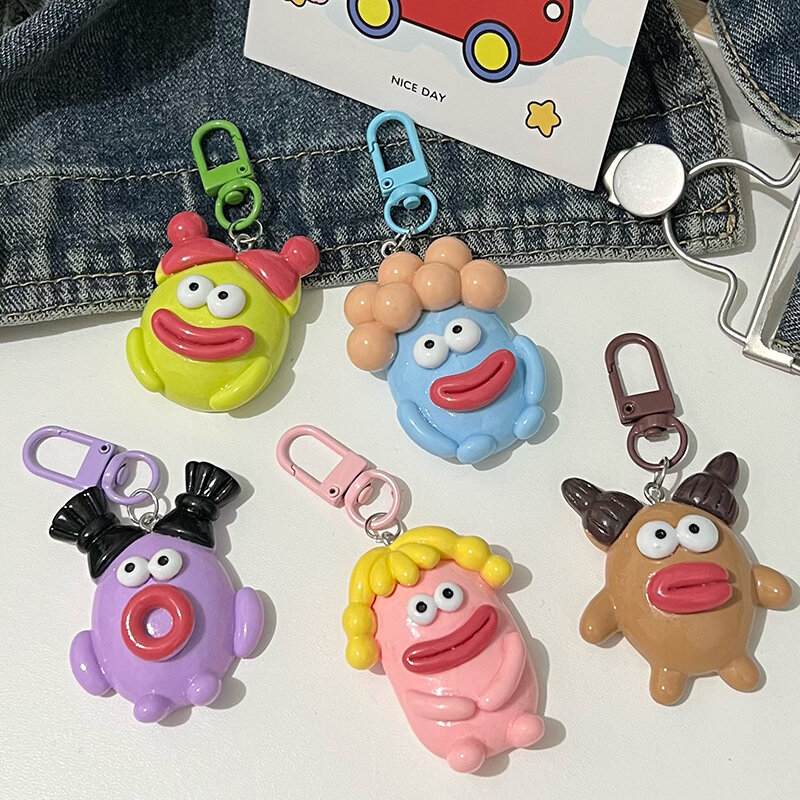 Cute Ugly Sausage Big Mouth Monster Keychain Funny Clown Key Chains Bag Pendant Resin Couple Key Ring Friends Party Gifts Unisex
