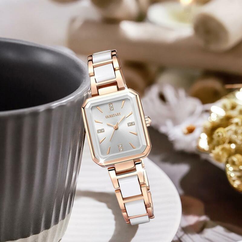 Jam tangan kuarsa wanita, arloji elegan Quartz dengan dekorasi berlian imitasi tali Aloi untuk perjalanan bisnis tahan air Akurasi Tinggi