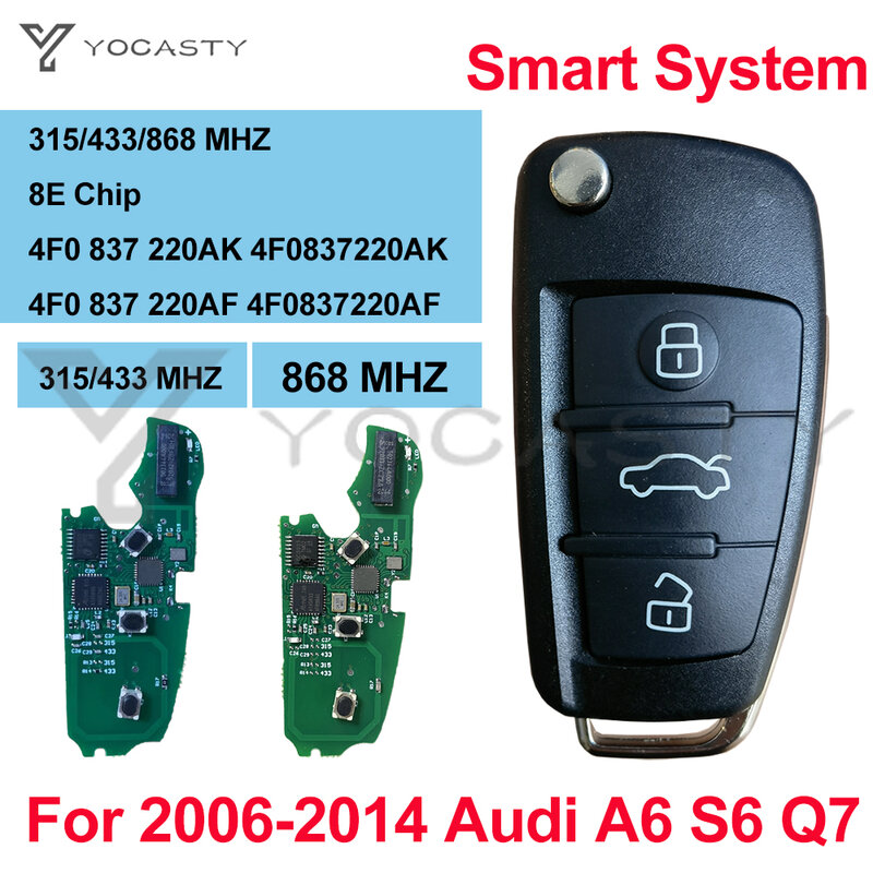 Yocasty 8E กุญแจแบบพับได้837 220AF 4F0 4F0837220AF 4F0837220AK 315 434 868 MHz สำหรับ S6 Q7 A6 2006 - 2015 RS6ไร้กุญแจ