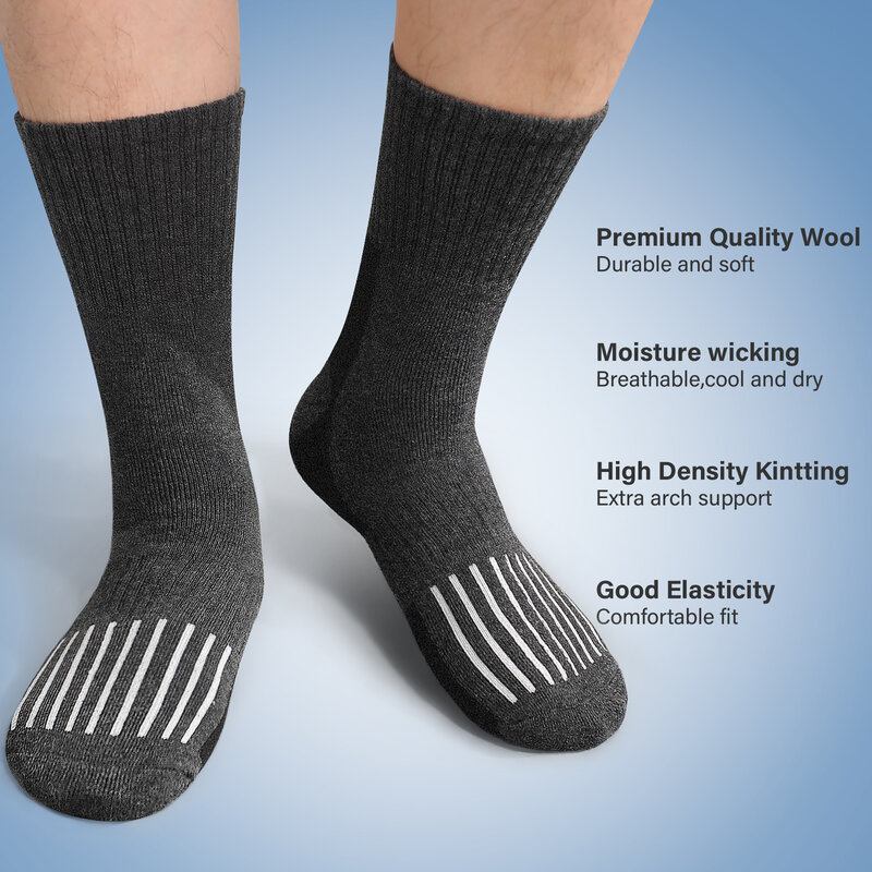 SIMIYA 5 Pairs Merino Wool Socks for Men Warm Thermal Winter Socks Non-Slip Hiking Socks Breathable Crew Socks for Cold Weather