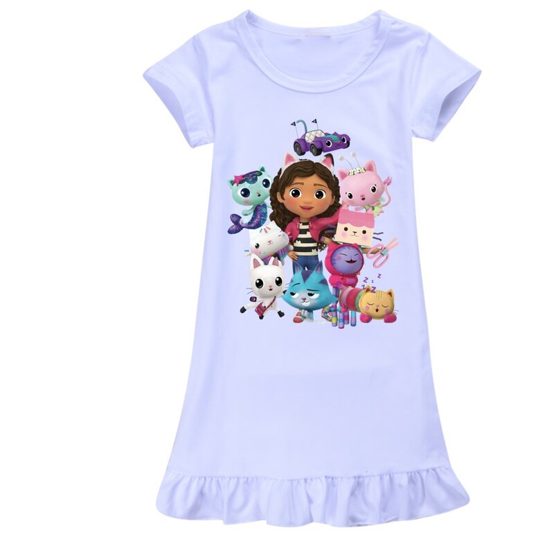 Gabbys Dollhouse Children Clothes Kids Summer Pajamas Dress Baby Girls Short Sleeve Nightgown Cartoon Gabby Cats Sleep Wear